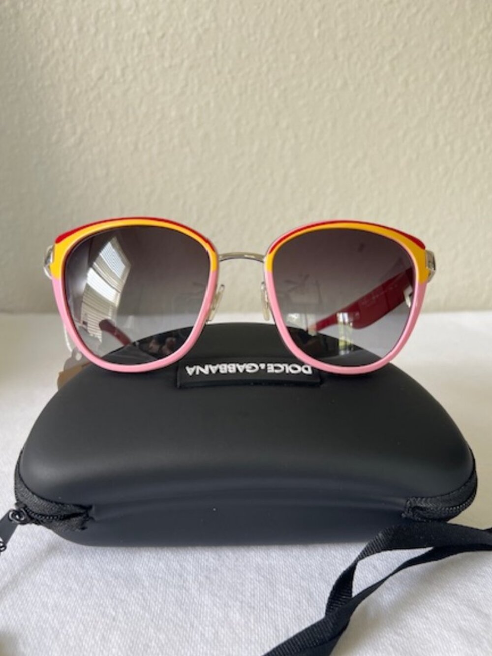 DG Dolce & Gabbana Sunglasses Pink Red&Yellow Logo Silver Retro Vintage Style